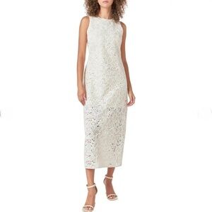 NWOT Endless Rose Sequin Floral Sleeveless Midi Dress in Ivory Sz M